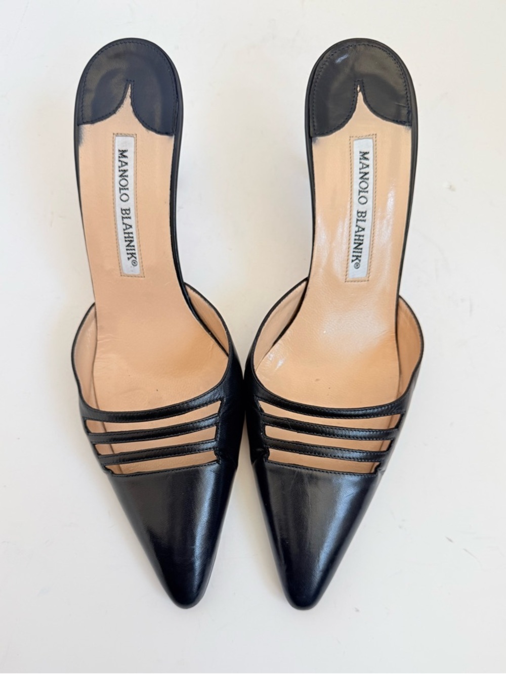 Manolo Blahnik Midnight Dark Navy blue Strappy Mule Heels Pointed Toe EU 37.5 - Picture 4 of 10